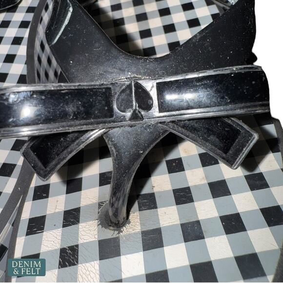 Kate Spade Rina Wedge Flip Flops Black Gingham Bow Sandals Size 7B Women’s - Picture 10 of 14